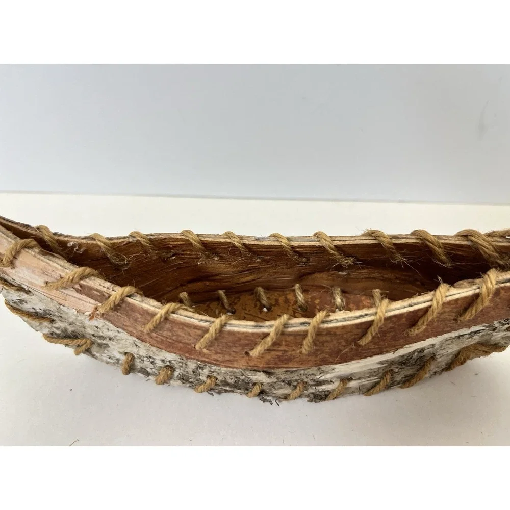 Vintage Rustic Toy Birch Bark Canoe 8" Long Hand Made - Picture 9 of 11